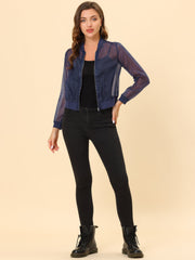 Zip Up See Through Lightweight Long Sleeve Mesh Bomber Jacket