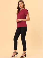 Cutout Round Neck Cap Sleeve Casual Top