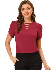 Cutout Round Neck Cap Sleeve Casual Top