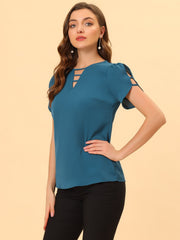 Cutout Round Neck Cap Sleeve Casual Top