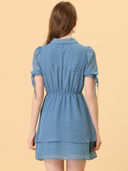 Peter Pan Collar Floral Drawstring Chiffon Layered Dress