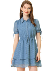Peter Pan Collar Floral Drawstring Chiffon Layered Dress