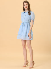 Peter Pan Collar Floral Drawstring Chiffon Layered Dress