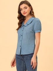 Polka Dot Peter Pan Collar Rockabilly Puff Short Sleeve Shirt
