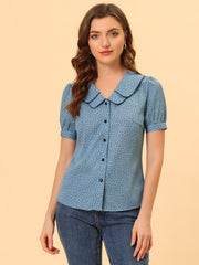 Polka Dot Peter Pan Collar Rockabilly Puff Short Sleeve Shirt