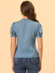 Polka Dot Peter Pan Collar Rockabilly Puff Short Sleeve Shirt