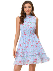 Floral A-line Smocked Waist Tiered Ruffled Chiffon Mini Dress