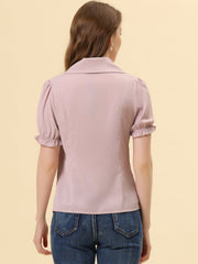 Summer Work Lapel Collar Blouse Short Sleeve Button Down Shirt