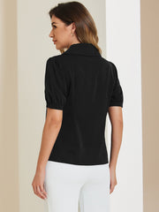 Summer Work Lapel Collar Blouse Short Sleeve Button Down Shirt