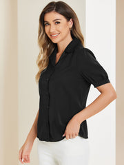 Summer Work Lapel Collar Blouse Short Sleeve Button Down Shirt