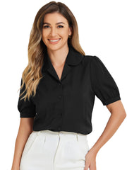 Summer Work Lapel Collar Blouse Short Sleeve Button Down Shirt
