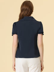 Summer Work Lapel Collar Blouse Short Sleeve Button Down Shirt