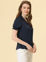 Summer Work Lapel Collar Blouse Short Sleeve Button Down Shirt