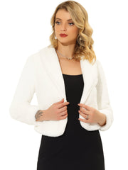 Winter Cropped Jacket Lapel Long Sleeve Faux Fur Fluffy Coat