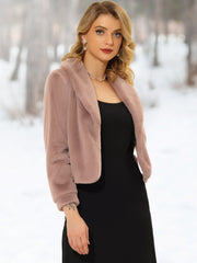 Winter Cropped Jacket Lapel Long Sleeve Faux Fur Fluffy Coat