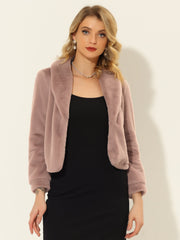 Winter Cropped Jacket Lapel Long Sleeve Faux Fur Fluffy Coat