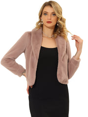 Winter Cropped Jacket Lapel Long Sleeve Faux Fur Fluffy Coat