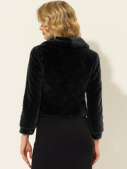 Winter Cropped Jacket Lapel Long Sleeve Faux Fur Fluffy Coat