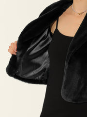 Winter Cropped Jacket Lapel Long Sleeve Faux Fur Fluffy Coat