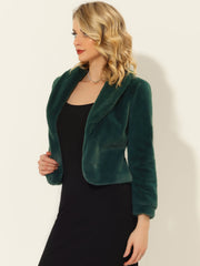 Winter Cropped Jacket Lapel Long Sleeve Faux Fur Fluffy Coat