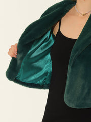 Winter Cropped Jacket Lapel Long Sleeve Faux Fur Fluffy Coat