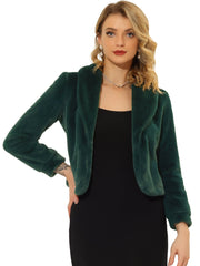 Winter Cropped Jacket Lapel Long Sleeve Faux Fur Fluffy Coat