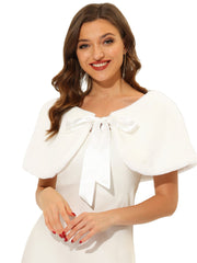 Elegant Faux Fur Shawl Stole Bow Tie Bridal Shrugs