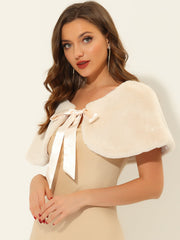 Elegant Faux Fur Shawl Stole Bow Tie Bridal Shrugs
