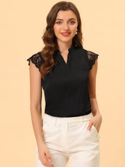 Work Top Office Lace Cap Sleeve Basic Shirt Blouse