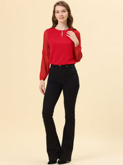 Chiffon Shirt Semi Sheer Keyhole Neck Elegant Work Blouse