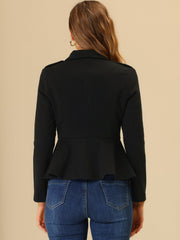 Double Breasted Pea Coat Notched Lapel Blazer Peplum Jacket