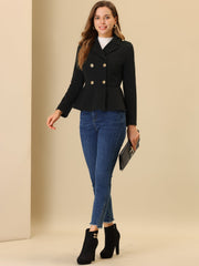 Double Breasted Pea Coat Notched Lapel Blazer Peplum Jacket
