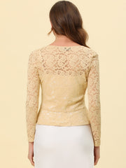 Floral Lace Tie Front Ruffled Hem Sheer Crop Bolero Shrug