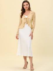Floral Lace Tie Front Ruffled Hem Sheer Crop Bolero Shrug
