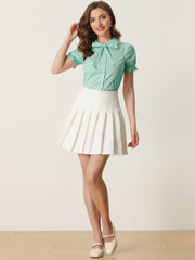 Peter Pan Collar Tie Neck Casual Cute Cotton Button-Up Shirt