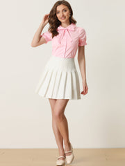 Peter Pan Collar Tie Neck Casual Cute Cotton Button-Up Shirt