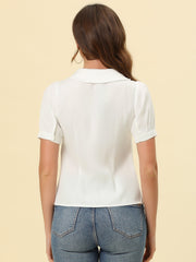 Chambray Shirt Peter Pan Collar Puff Sleeve Vintage Denim Blouse