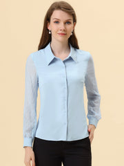 Button Down Shirt Sheer Sleeve Point Collar Work Tops