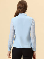 Button Down Shirt Sheer Sleeve Point Collar Work Tops