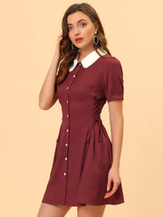Vintage Peter Pan Collar Lace Up Button Down Dress