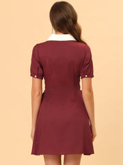 Vintage Peter Pan Collar Lace Up Button Down Dress