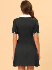 Vintage Peter Pan Collar Lace Up Button Down Dress