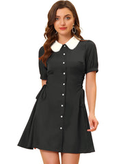 Vintage Peter Pan Collar Lace Up Button Down Dress