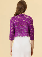 Lace 3/4 Sleeves Sheer Floral Cropped Bolero Shrug