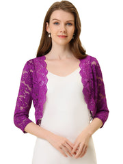 Lace 3/4 Sleeves Sheer Floral Cropped Bolero Shrug