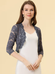 Lace 3/4 Sleeves Sheer Floral Cropped Bolero Shrug