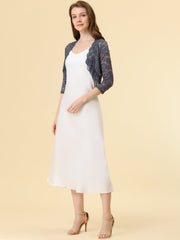 Lace 3/4 Sleeves Sheer Floral Cropped Bolero Shrug