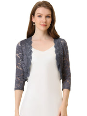Lace 3/4 Sleeves Sheer Floral Cropped Bolero Shrug