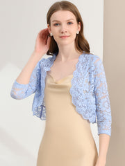 Lace 3/4 Sleeves Sheer Floral Cropped Bolero Shrug