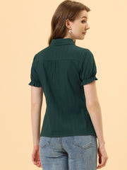 Cotton Frilled Top Turndown Collar Solid Blouse Shirt